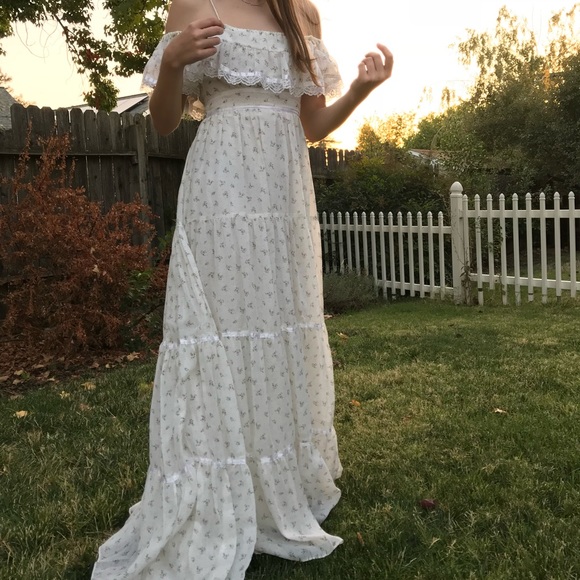 Gunne sax full length 70s dress with off the shoulder floral print Vintage - Picture 3 of 6